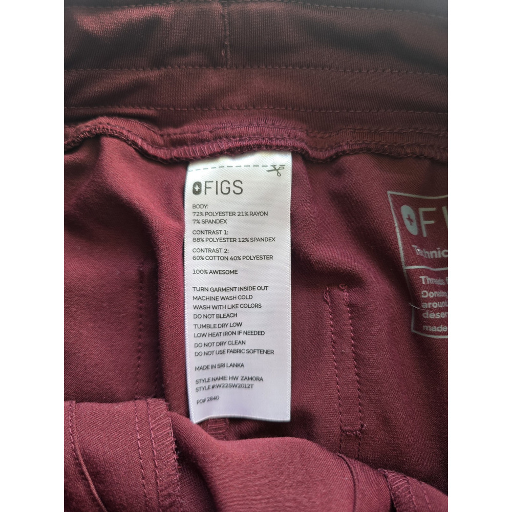 FIGS Technical Collection Scrub Pants Burgundy Unisex Polyester Rayon Spandex S - Picture 4 of 6